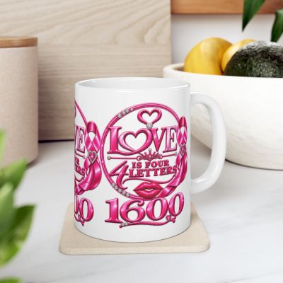 Pink Ribbon 10 Year Awareness Mug - with coffee