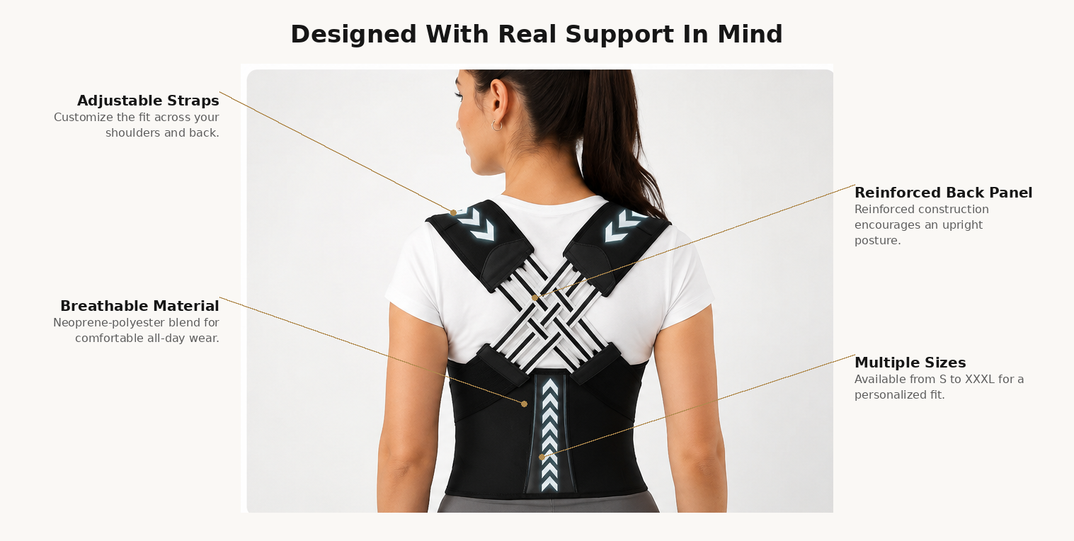Posture Corrector — Adjustable Back Support Brace — feature highlights